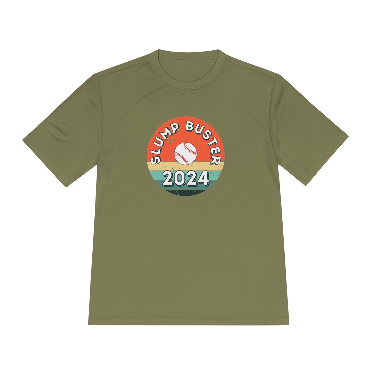 Green t-shirt with 'Slump Buster 2024' graphic on a white background