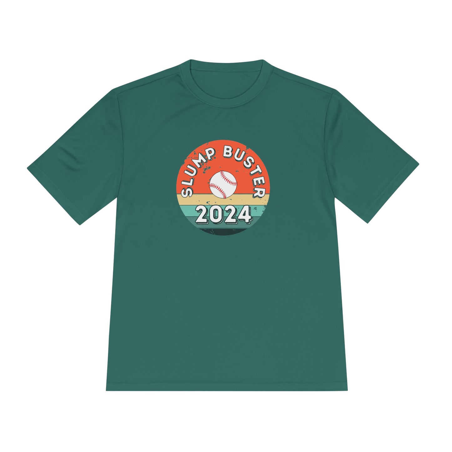 Green t-shirt with 'Slump Buster 2024' graphic on a white background