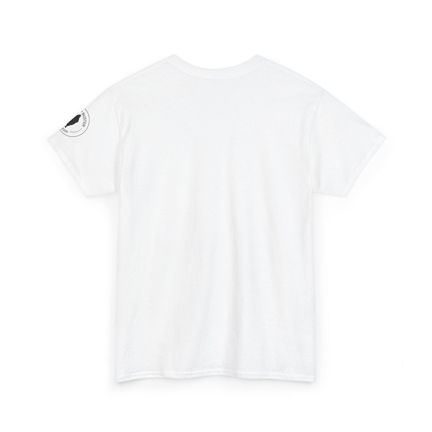 White t-shirt with a small black logo on the back against a white background of cougar vintage t-shirt.