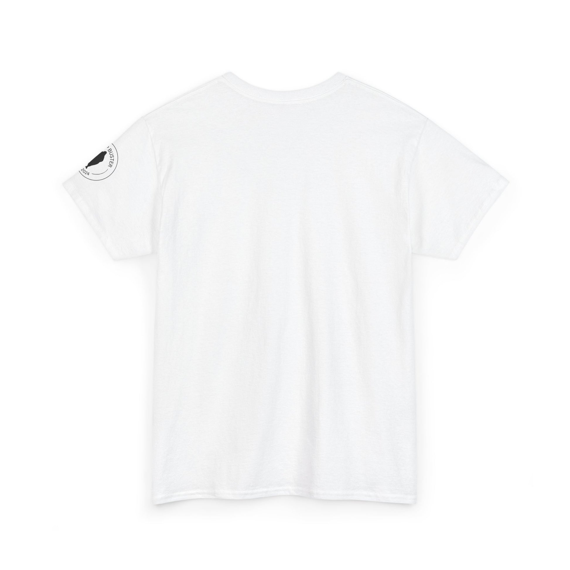 White t-shirt with a small black logo on the back against a white background of cougar vintage t-shirt.
