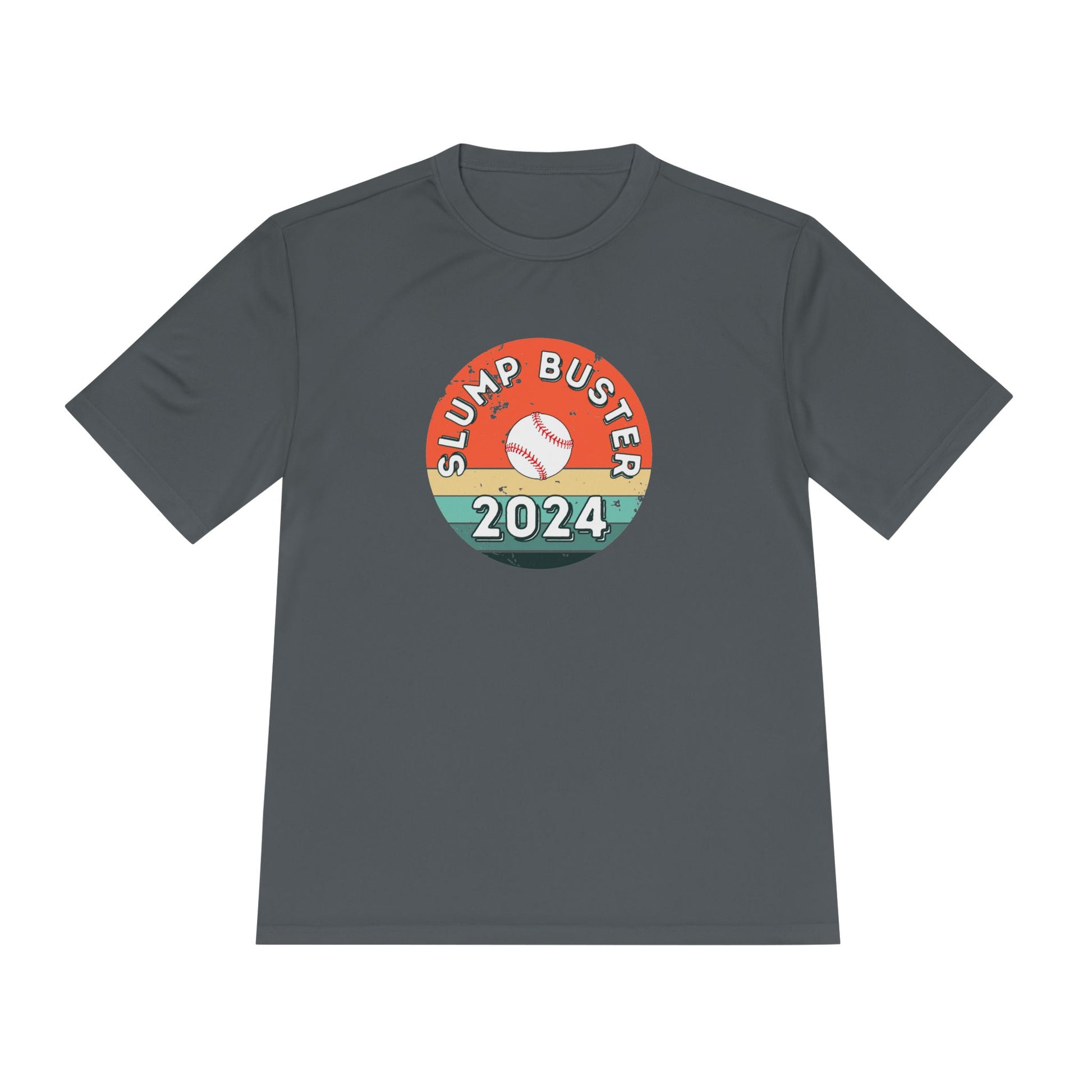 Gray t-shirt with 'Slump Buster 2024' graphic on a white background