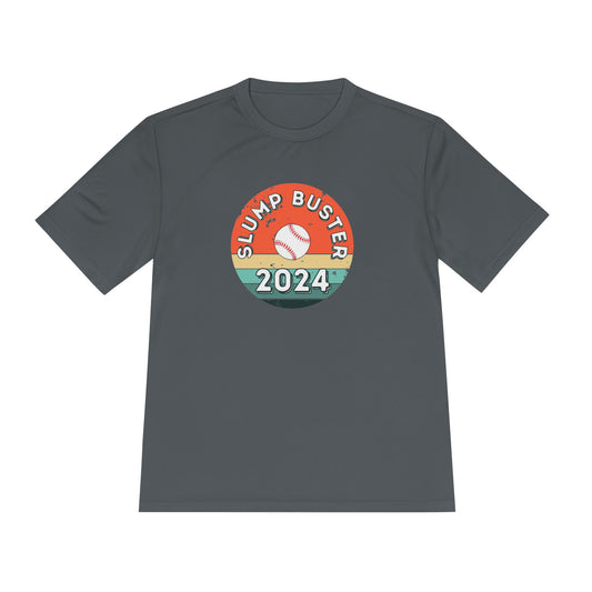 Gray t-shirt with 'Slump Buster 2024' graphic on a white background