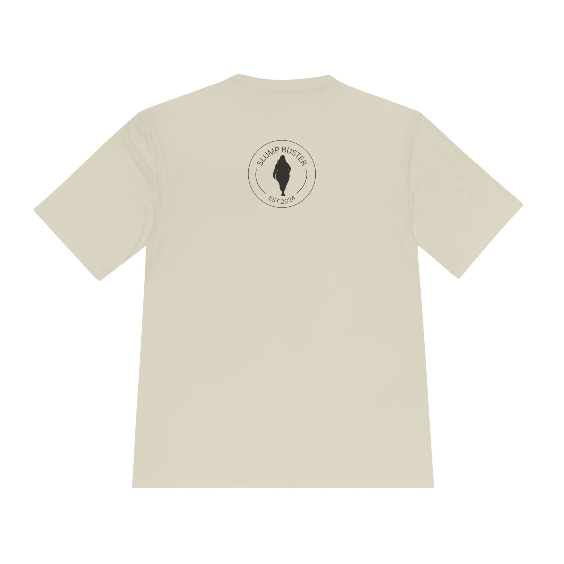 Beige t-shirt with a retro vintage surf logo on the back against a white background